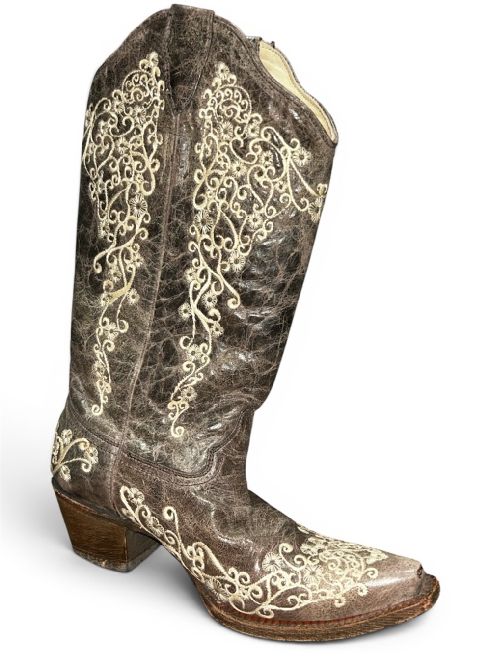 Corral vintage cowboy boots embroidered floral taupe/creme